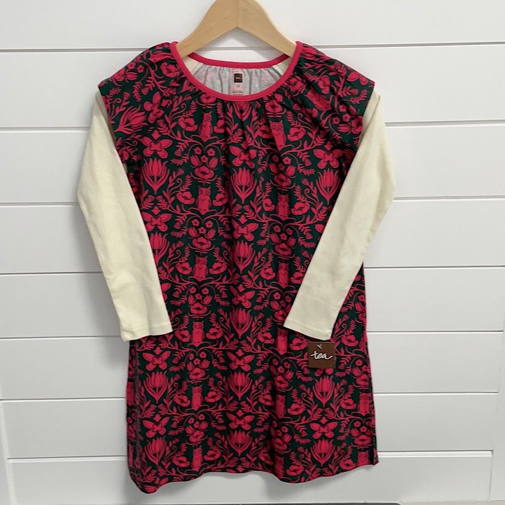 New Tea Collection Owl & Flower Ls Dress